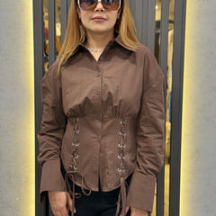 Lace-Up Waist Poplin Shirt