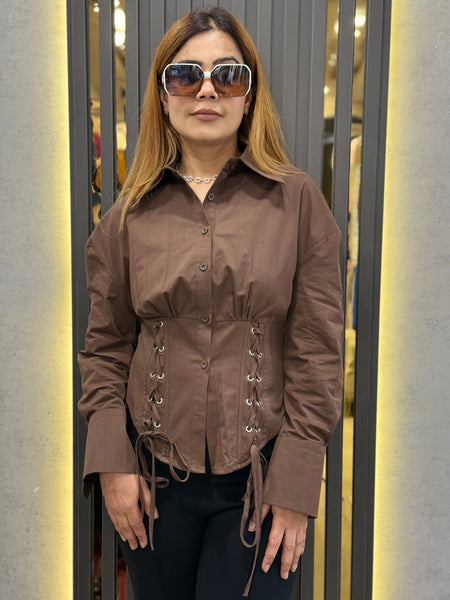 Lace-Up Waist Poplin Shirt