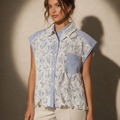 Lace Panel Sleeveless Shirt