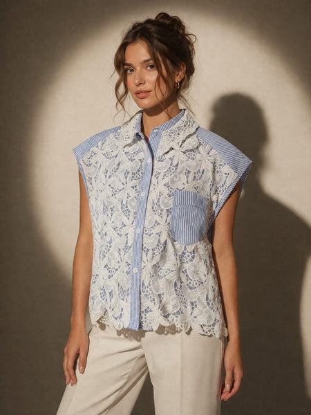 Lace Panel Sleeveless Shirt