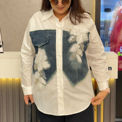 Embellished Denim Panel Shirt