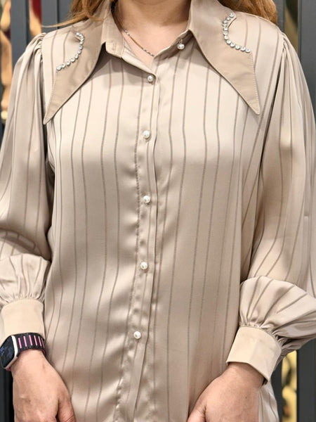Pinstripe Satin-Feel Shirt