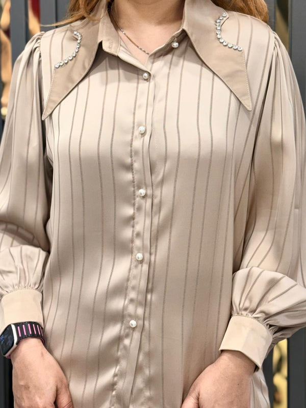 Pinstripe Satin-Feel Shirt