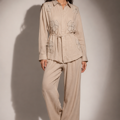 FLORAL APPLIQUÉ SHIRT AND TROUSERS CO-ORD SET