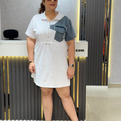 Contrast Panel Zip-Up Dress with Utility Pocket