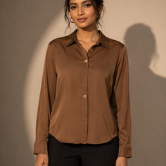 Satin Shirt with Statement Button Detail