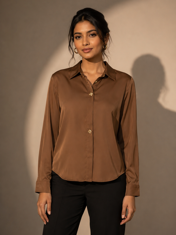 Satin Shirt with Statement Button Detail