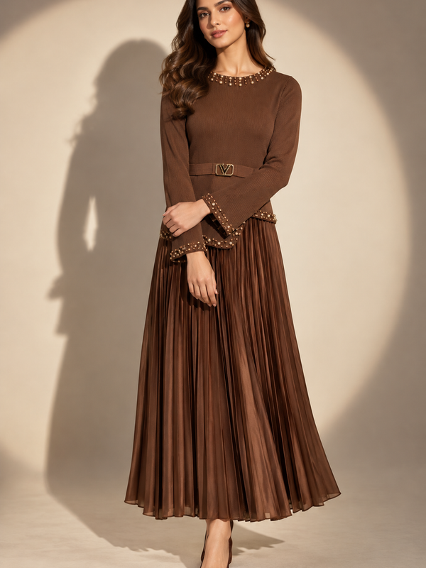 Embellished Pleated Maxi Dress