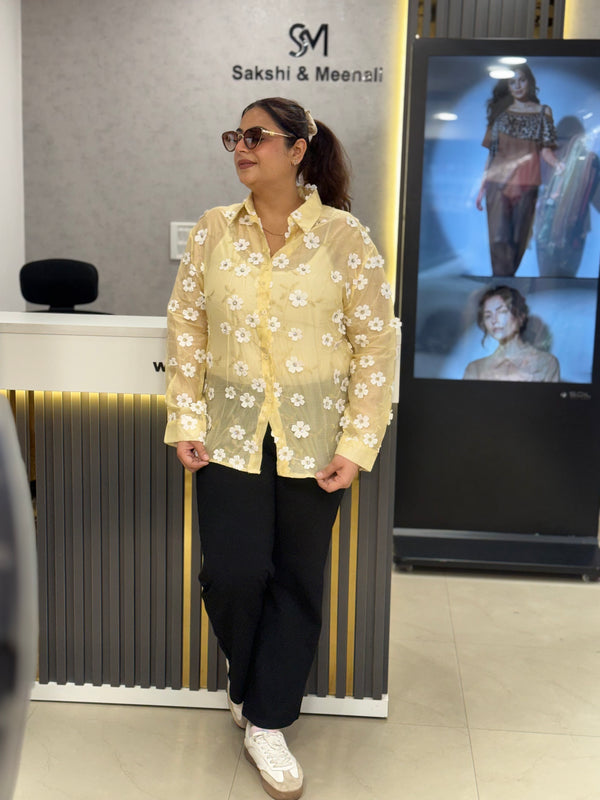 Floral Appliqué Sheer Shirt