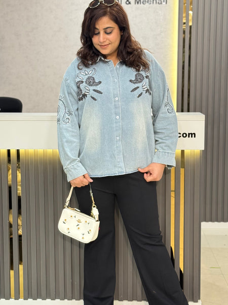 Embroidered Oversized Denim Shirt