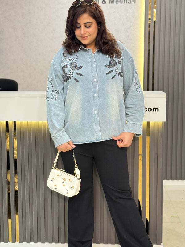 Embroidered Oversized Denim Shirt