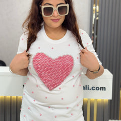 Beaded Heart Detail T-Shirt