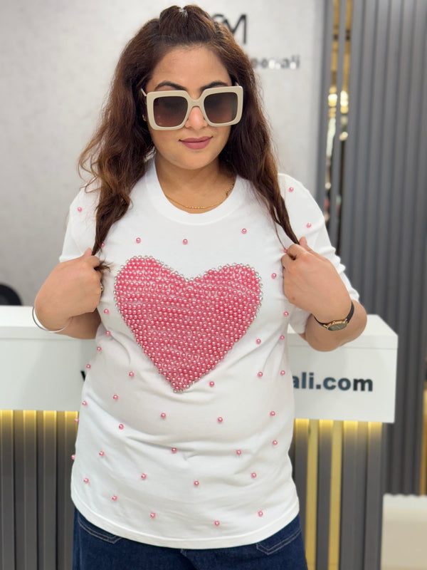 Beaded Heart Detail T-Shirt