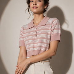Striped Knit Polo Top