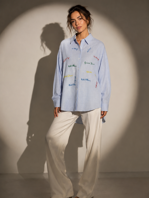 Embroidered Script Oversized Shir