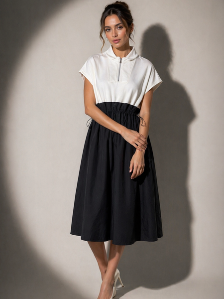 Structured Gathered Waist Midi Dress