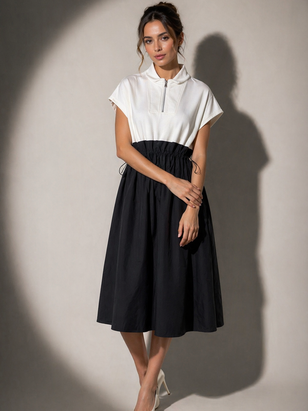 Structured Gathered Waist Midi Dress