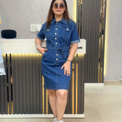 Belted Denim Mini Shirt Dress
