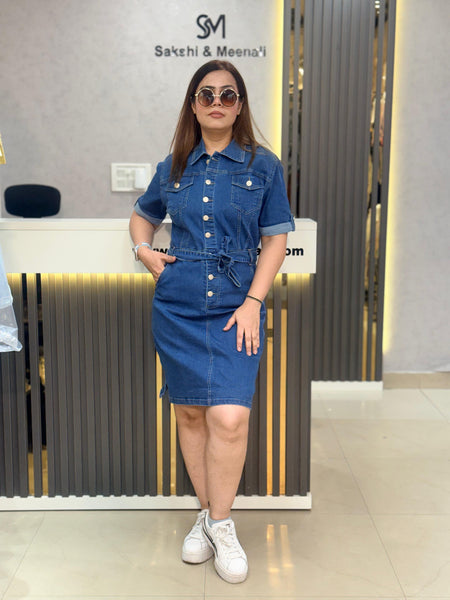 Belted Denim Mini Shirt Dress