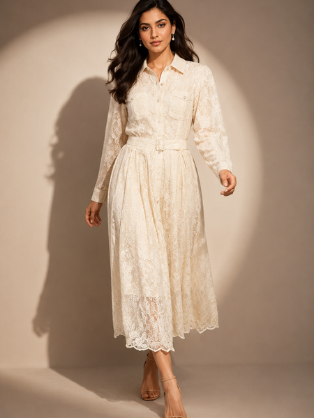 Lace Shirt Midi Dress