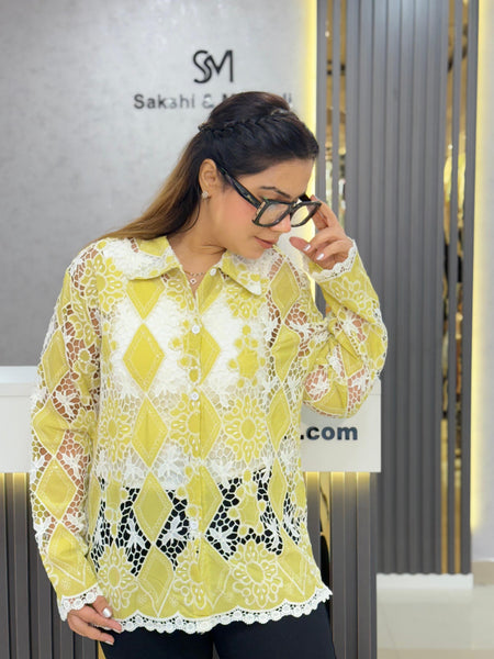 Guipure Lace Buttoned Top
