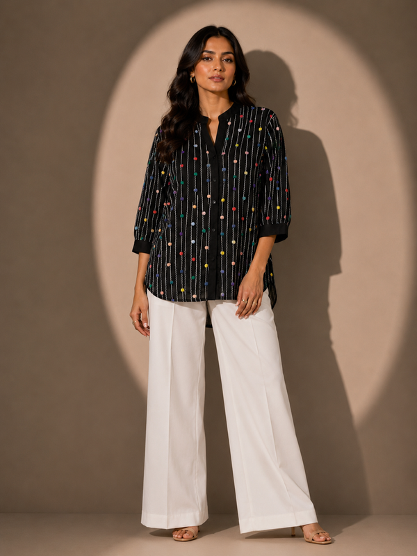 Embroidered Dot Detail Relaxed Tunic