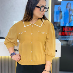 Contrast-Trim Knit Cardigan Top