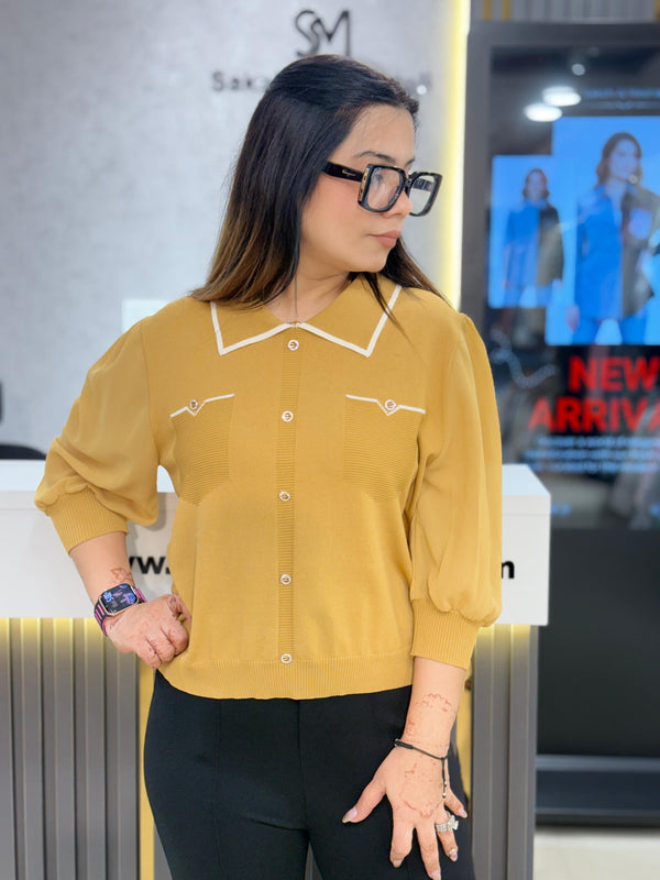 Contrast-Trim Knit Cardigan Top