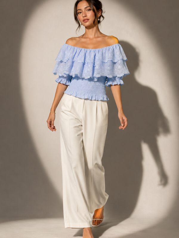 Tiered Broderie Off-Shoulder Top