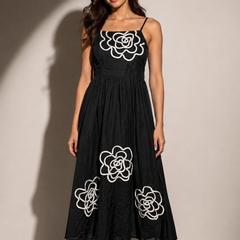 Floral Appliqué Midi Dress