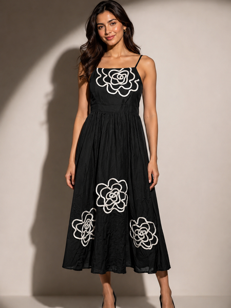 Floral Appliqué Midi Dress