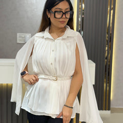 Pleated Panel Shirt with Flowing Hem