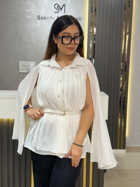 Pleated Panel Shirt with Flowing Hem