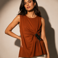 Asymmetric Buckle Detail Draped Top