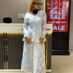 Embroidered Sheer Peplum Top and Flowing Skirt Set