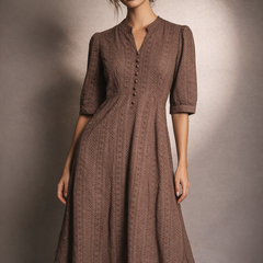 Broderie Midi Dress with Button Detail