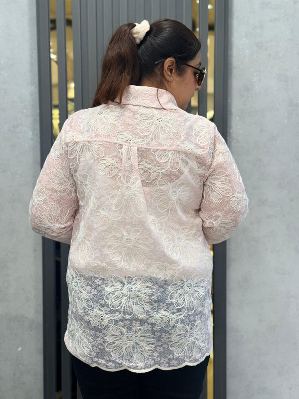 Sheer Floral Embroidered Shirt