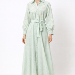 Embroidered Belted Maxi Shirt Dress
