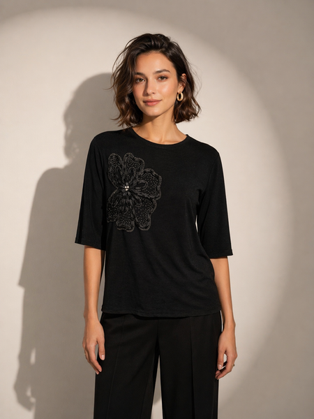 Embroidered Floral Knit Top