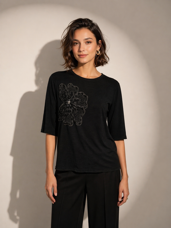 Embroidered Floral Knit Top