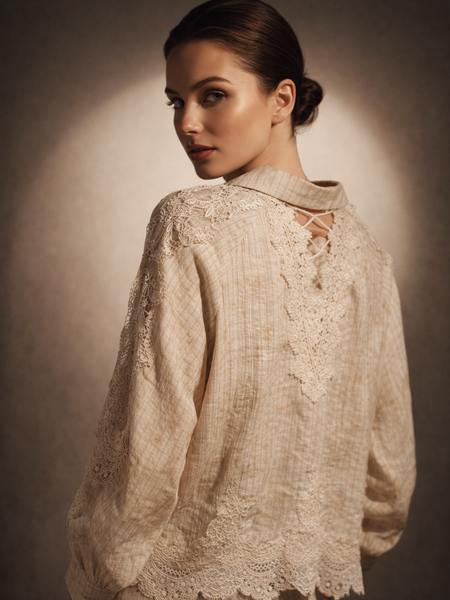 Lace Trim Textured Shirt
