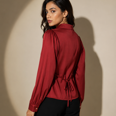 Satin Button shirt  with Pleated Sleeves