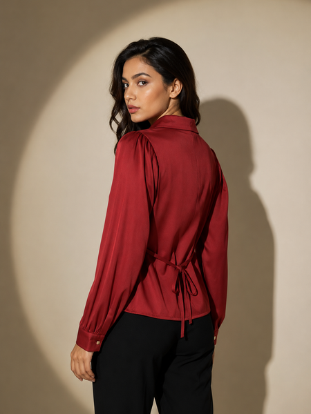 Satin Button shirt  with Pleated Sleeves