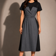 Pinstripe Panel Midi Dress