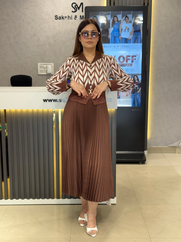 Pleated Knit Belted Maxi Dress