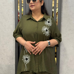 Floral Embroidered Relaxed Shirt and Bermuda Set