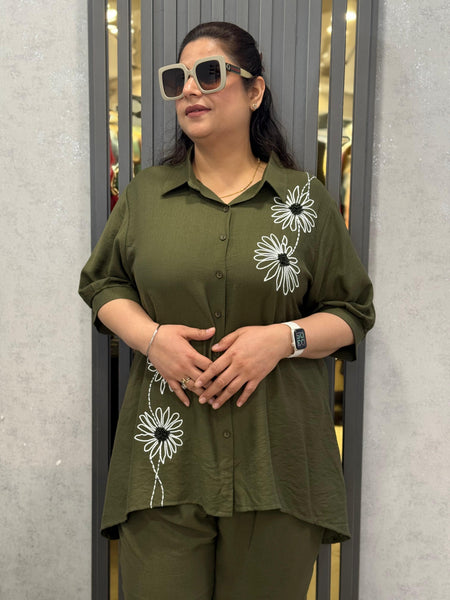 Floral Embroidered Relaxed Shirt and Bermuda Set