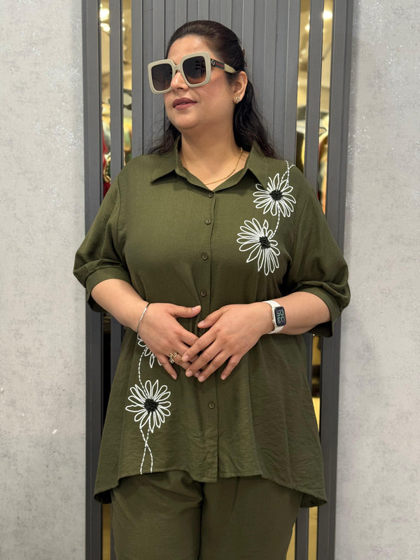 Floral Embroidered Relaxed Shirt and Bermuda Set