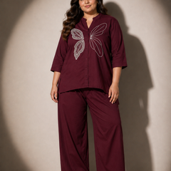 EMBROIDERED LEAF DETAIL CO-ORD SET