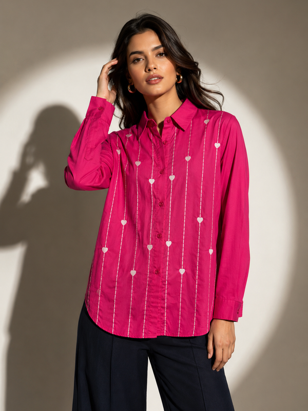 Heart Motif Embroidered Relaxed Shirt